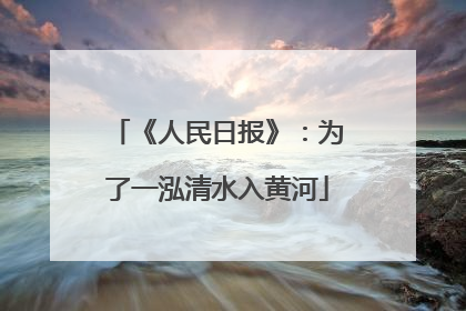 《人民日报》：为了一泓清水入黄河