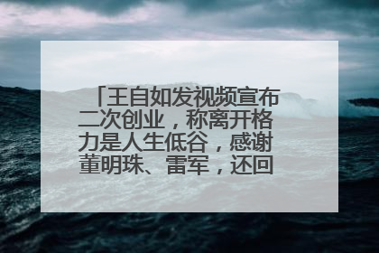 王自如发视频宣布二次创业，称离开格力是人生低谷，感谢董明珠、雷军，还回应了“工资条”：清楚自己要什么……