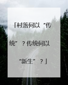 村落何以“传统”？传统何以“新生”？