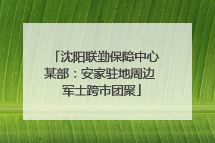 沈阳联勤保障中心某部：安家驻地周边 军士跨市团聚